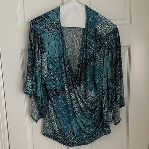 Tahari Arthur S. Levine, Teal with Shimmer Blouse, 3/4 sleeves, L
